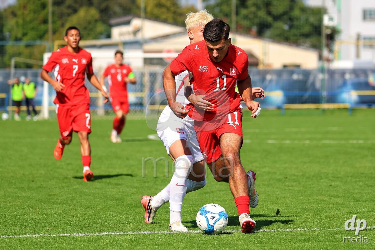 DUNAJSKA LUZNA, SLOVAKIA - SEPTEMBER 25: Scherrer the International Friendly football match between Switzerland U19 and Poland U19 on September 25, 2026 in Dunajska Luzna, Slovakia.