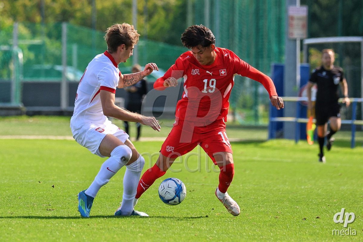 DUNAJSKA LUZNA, SLOVAKIA - SEPTEMBER 25: Norbu Lhakpa 19 the International Friendly football match between Switzerland U19 and Poland U19 on September 25, 2026 in Dunajska Luzna, Slovakia.