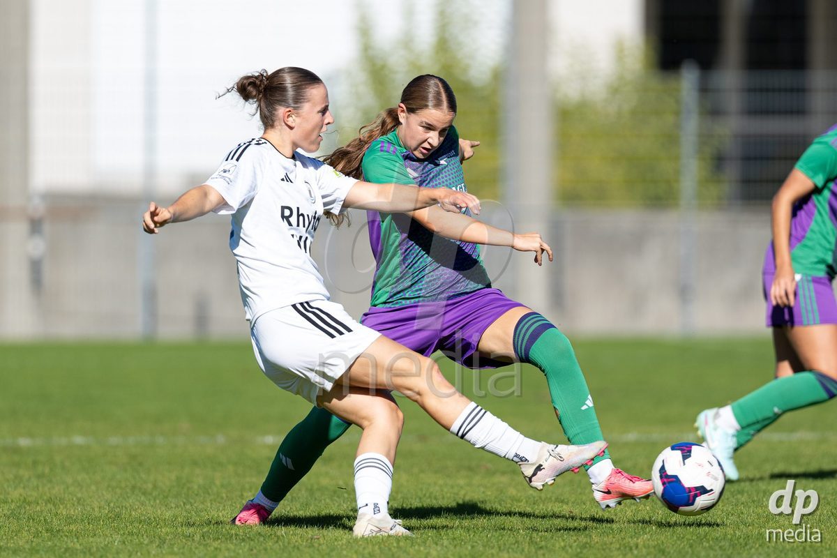 COPPET, SWITZERLAND - SEPTEMBER 27: Players battle for the ball during the AXA Women's Cup match between US Terre Sainte and FC Wil 1900 at Centre sportif des Rojalets on September 27, 2026 in Coppet, Switzerland.
