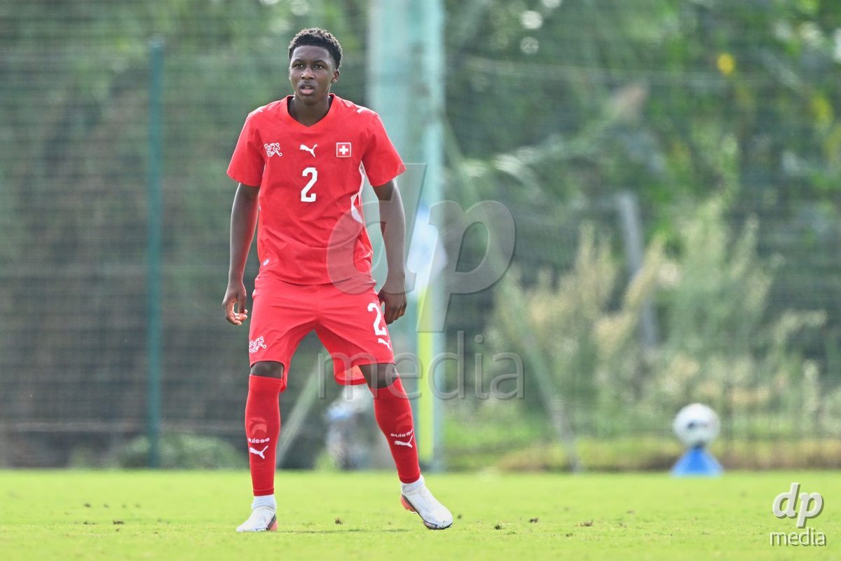 OLIVA NOVA, SPAIN - SEPTEMBER 28: Darren Okoh of Switzerland during the International Friendly match between Switzerland U17 and Sweden U17 at Oliva Nova Sports Center on September 28, 2026 in Oliva Nova, Spain.