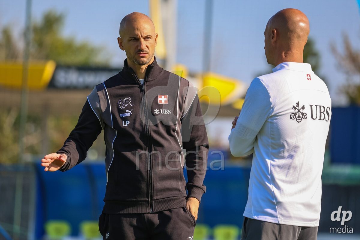 DUNAJSKA LUZNA, SLOVAKIA - SEPTEMBER 28:  Switzerland coach Luigi Pisino the International Friendly football match between Kazakhstan U19 and Switzerland U19 on September 28, 2026 in Dunajska Luzna, Slovakia.