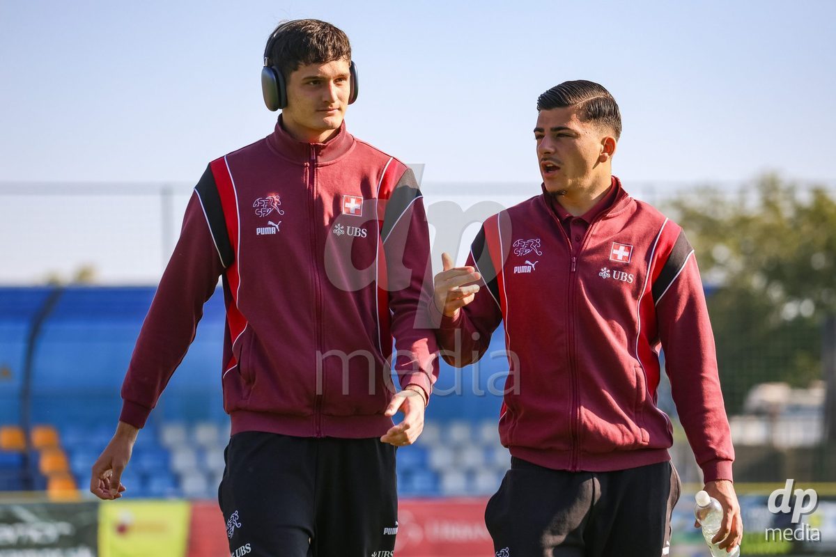 DUNAJSKA LUZNA, SLOVAKIA - SEPTEMBER 28: Switzerland team course inspection the International Friendly football match between Kazakhstan U19 and Switzerland U19 on September 28, 2026 in Dunajska Luzna, Slovakia.