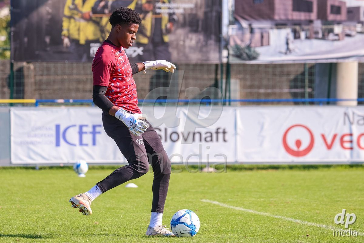 DUNAJSKA LUZNA, SLOVAKIA - SEPTEMBER 28: Switzerland team warm-up the International Friendly football match between Kazakhstan U19 and Switzerland U19 on September 28, 2026 in Dunajska Luzna, Slovakia.
