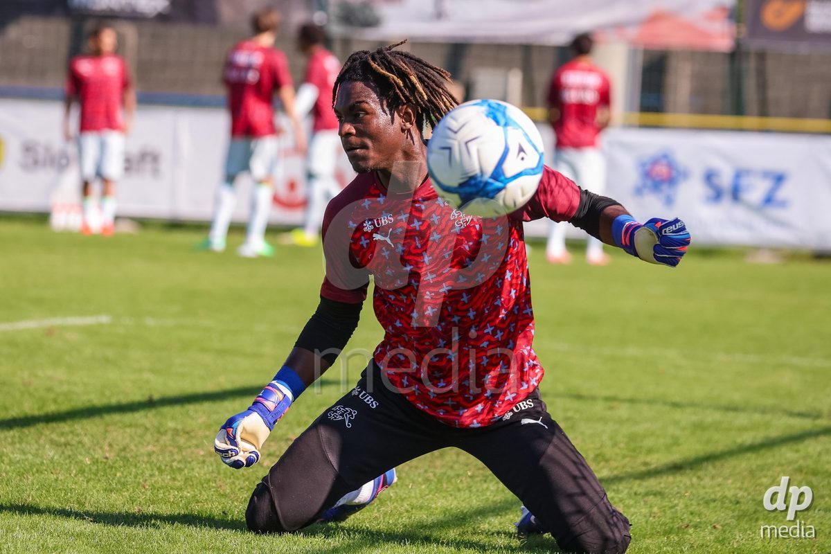 DUNAJSKA LUZNA, SLOVAKIA - SEPTEMBER 28: Switzerland team warm-up the International Friendly football match between Kazakhstan U19 and Switzerland U19 on September 28, 2026 in Dunajska Luzna, Slovakia.