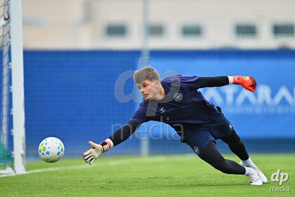 SAN PEDRO DEL PINATAR, SPAIN - SEPTEMBER 28: Tobias Breum-Harild Goalkeeper of Denmark during the International Friendly match between Denmark U20 and Brazil U20 at Pinatar Arena on September 28, 2026 in San Pedro del Pinatar, Spain.