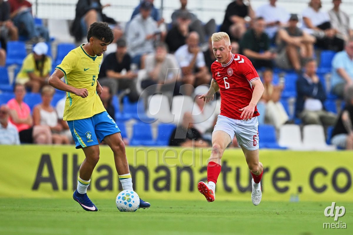 SAN PEDRO DEL PINATAR, SPAIN - SEPTEMBER 28: Laurits Pedersen of Denmark during the International Friendly match between Denmark U20 and Brazil U20 at Pinatar Arena on September 28, 2026 in San Pedro del Pinatar, Spain.