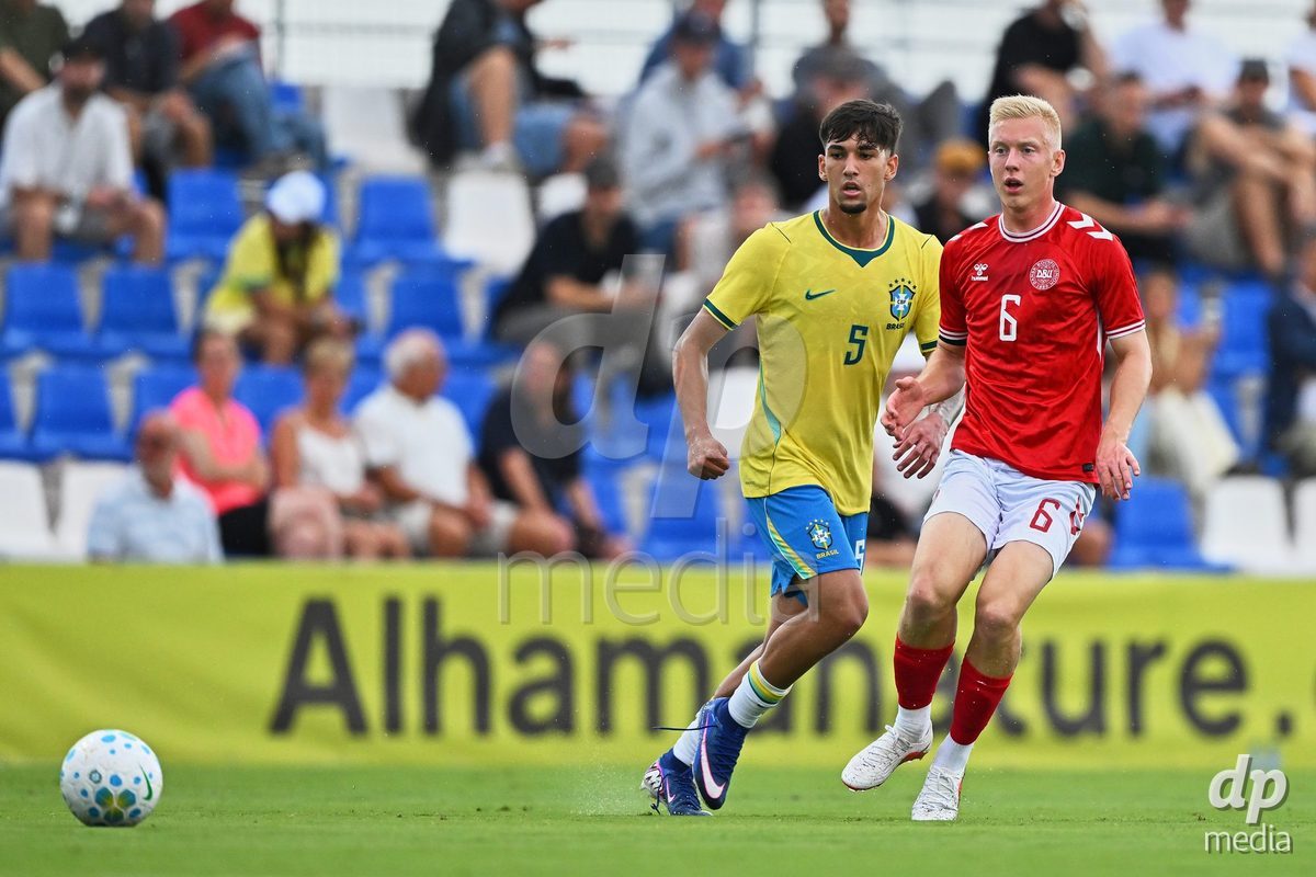SAN PEDRO DEL PINATAR, SPAIN - SEPTEMBER 28: Laurits Pedersen of Denmark during the International Friendly match between Denmark U20 and Brazil U20 at Pinatar Arena on September 28, 2026 in San Pedro del Pinatar, Spain.