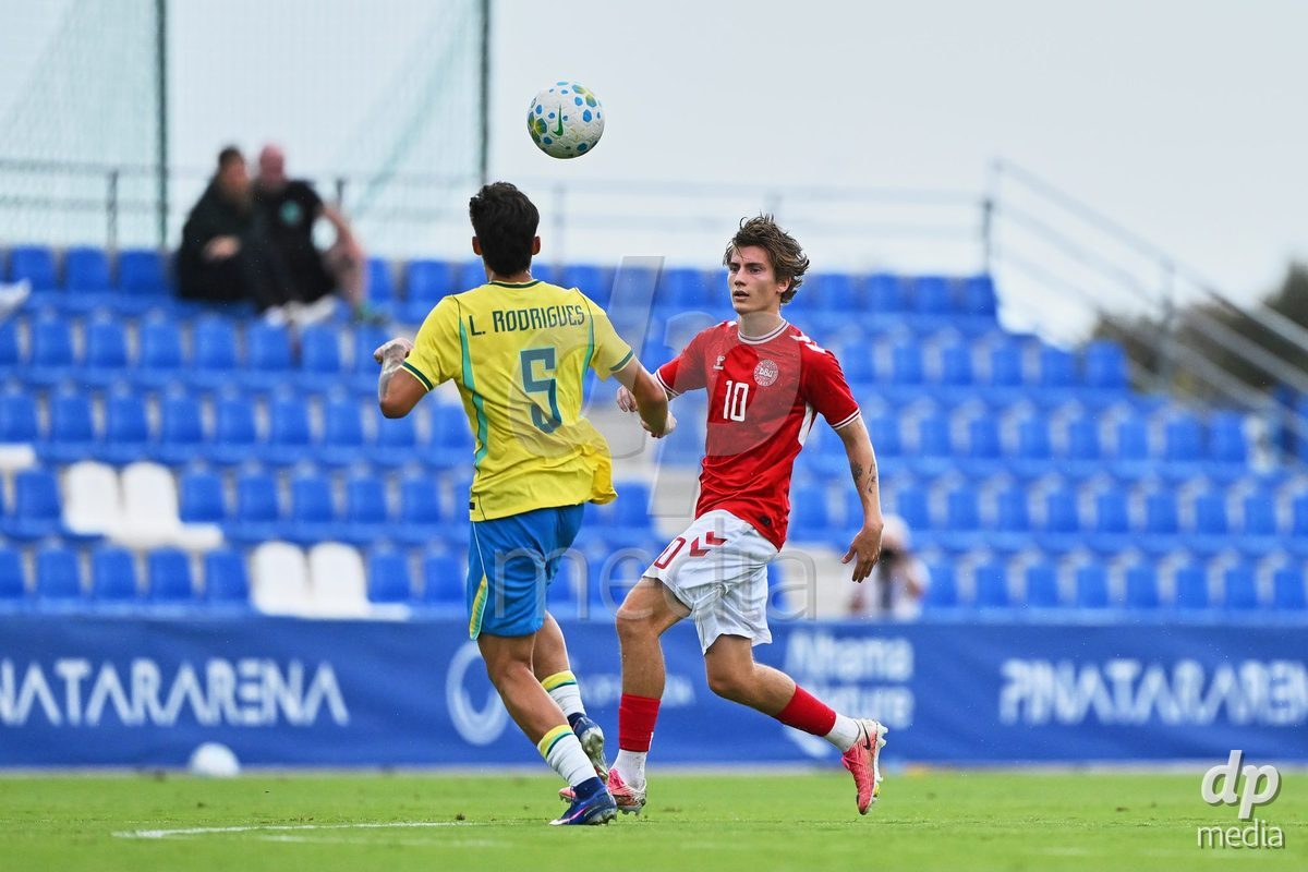 SAN PEDRO DEL PINATAR, SPAIN - SEPTEMBER 28: Mike Themsen of Denmark during the International Friendly match between Denmark U20 and Brazil U20 at Pinatar Arena on September 28, 2026 in San Pedro del Pinatar, Spain.