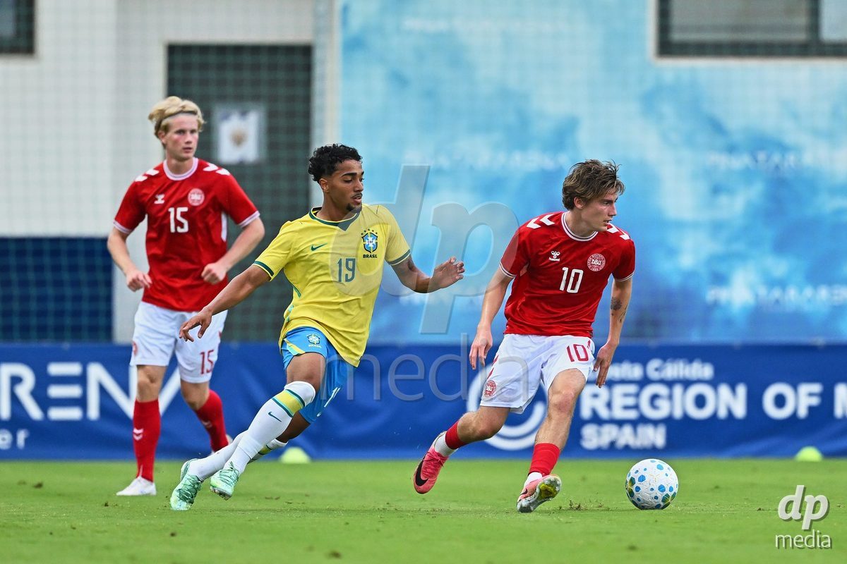 SAN PEDRO DEL PINATAR, SPAIN - SEPTEMBER 28: Mike Themsen of Denmark during the International Friendly match between Denmark U20 and Brazil U20 at Pinatar Arena on September 28, 2026 in San Pedro del Pinatar, Spain.