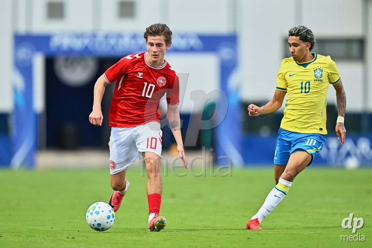 SAN PEDRO DEL PINATAR, SPAIN - SEPTEMBER 28: Mike Themsen of Denmark during the International Friendly match between Denmark U20 and Brazil U20 at Pinatar Arena on September 28, 2026 in San Pedro del Pinatar, Spain.