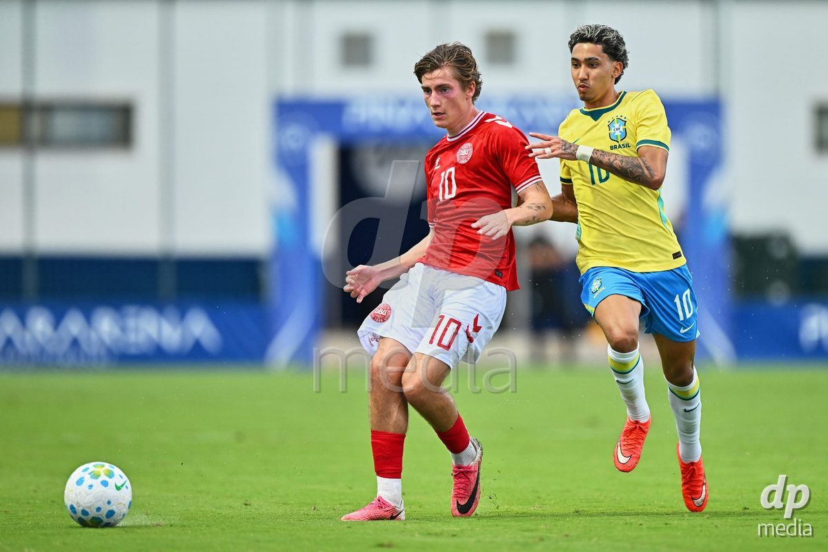 SAN PEDRO DEL PINATAR, SPAIN - SEPTEMBER 28: Mike Themsen of Denmark during the International Friendly match between Denmark U20 and Brazil U20 at Pinatar Arena on September 28, 2026 in San Pedro del Pinatar, Spain.