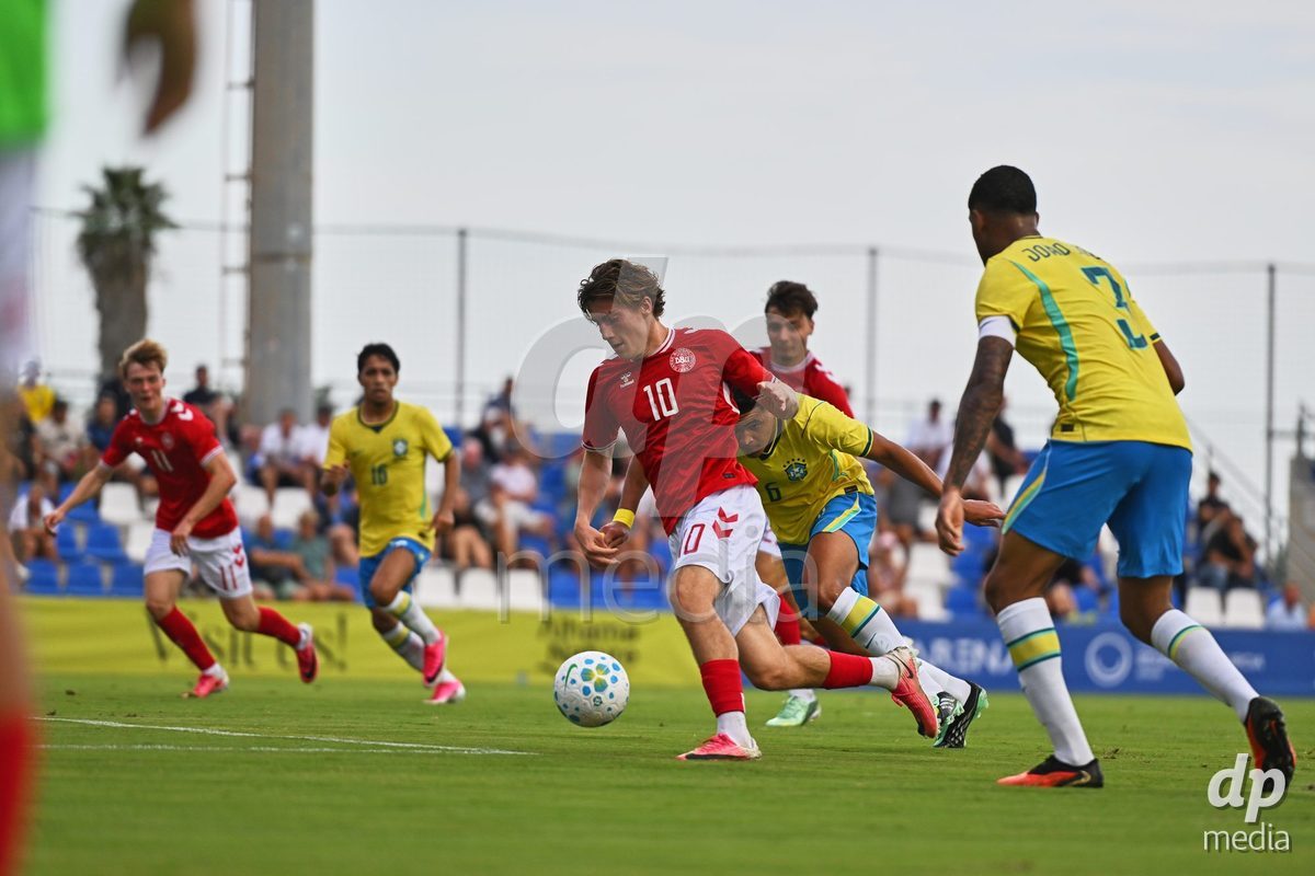 SAN PEDRO DEL PINATAR, SPAIN - SEPTEMBER 28: Mike Themsen of Denmark during the International Friendly match between Denmark U20 and Brazil U20 at Pinatar Arena on September 28, 2026 in San Pedro del Pinatar, Spain.