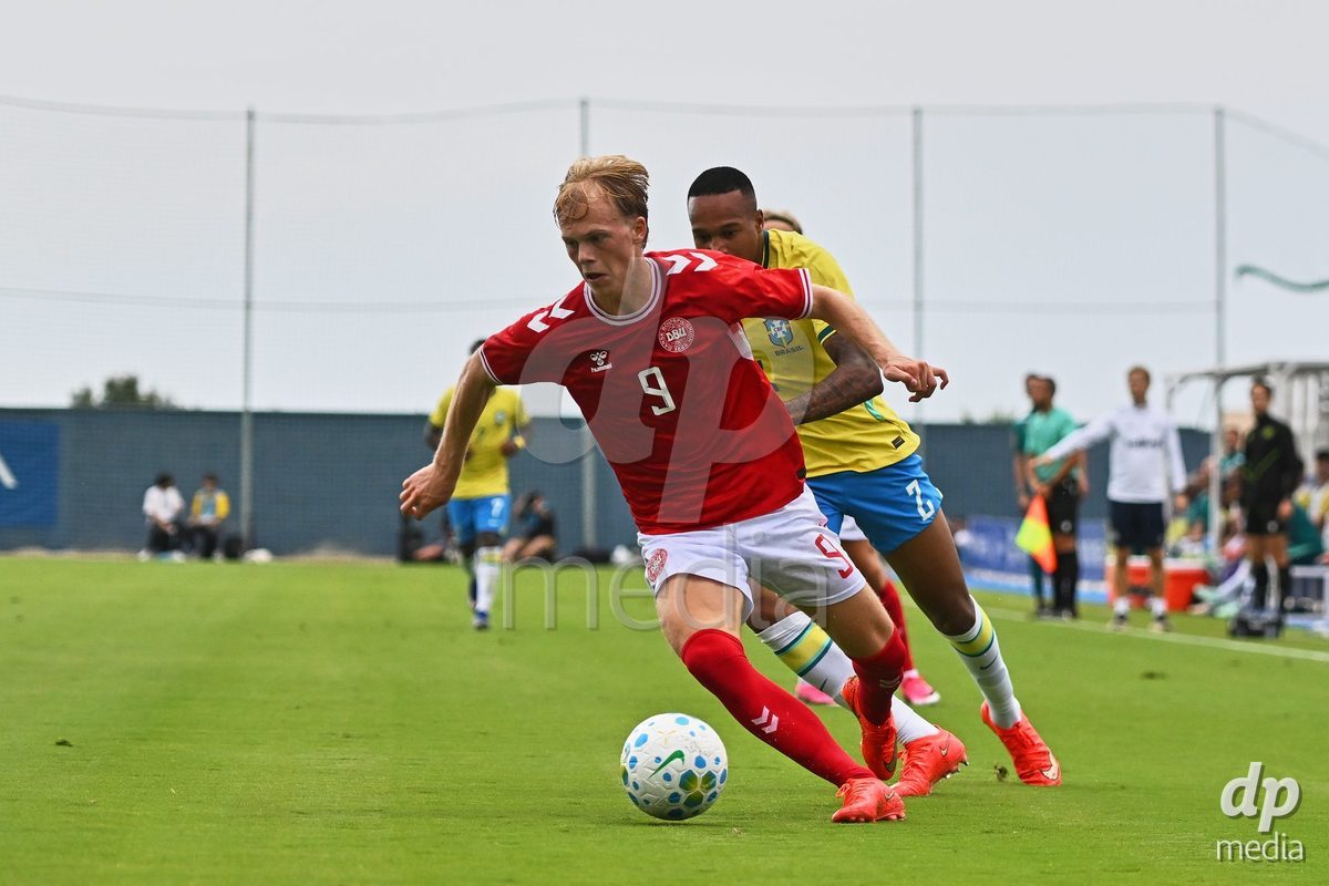SAN PEDRO DEL PINATAR, SPAIN - SEPTEMBER 28: Villum Berthelsen of Denmark during the International Friendly match between Denmark U20 and Brazil U20 at Pinatar Arena on September 28, 2026 in San Pedro del Pinatar, Spain.
