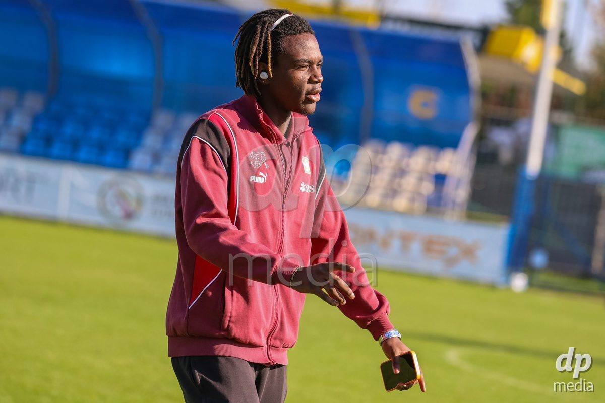 DUNAJSKA LUZNA, SLOVAKIA - SEPTEMBER 28: Switzerland crew members inspection the International Friendly football match between Kazakhstan U19 and Switzerland U19 on September 28, 2026 in Dunajska Luzna, Slovakia.