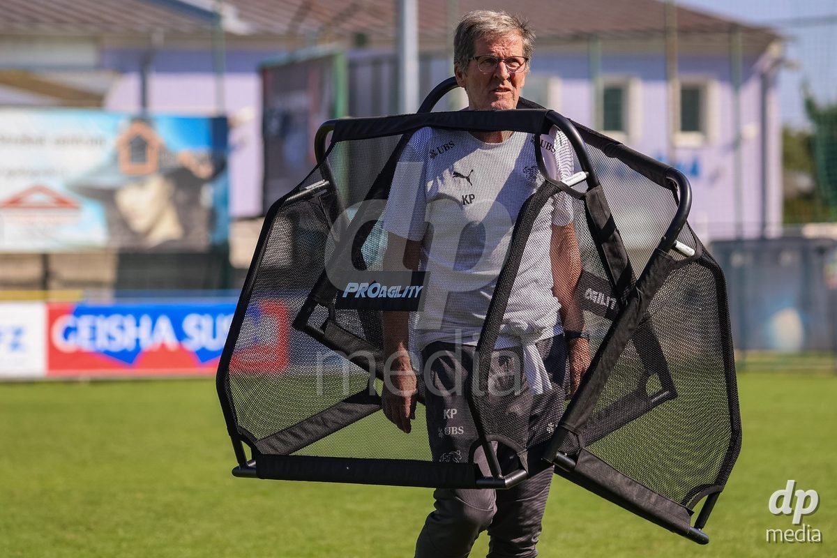 DUNAJSKA LUZNA, SLOVAKIA - SEPTEMBER 28: Switzerland crew members inspection the International Friendly football match between Kazakhstan U19 and Switzerland U19 on September 28, 2026 in Dunajska Luzna, Slovakia.