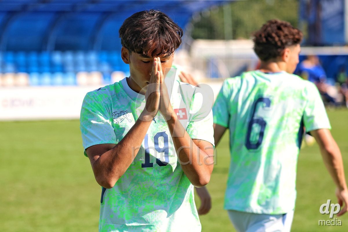 DUNAJSKA LUZNA, SLOVAKIA - SEPTEMBER 28:  Norbu Lhakpa 19 goal celebration struggle for the ball during the friendly international football match between Kazakhstan U19 and Switzerland U19 on September 28, 2026 in Dunajska Luzna, Slovakia.