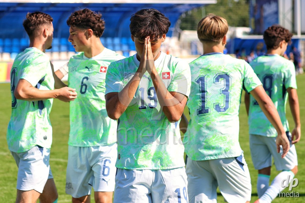 DUNAJSKA LUZNA, SLOVAKIA - SEPTEMBER 28:  Norbu Lhakpa 19 goal celebration struggle for the ball during the friendly international football match between Kazakhstan U19 and Switzerland U19 on September 28, 2026 in Dunajska Luzna, Slovakia.