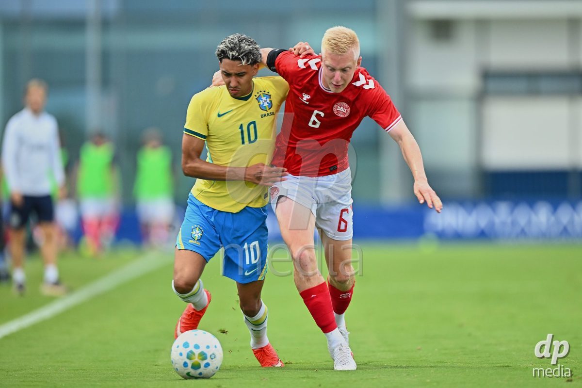 SAN PEDRO DEL PINATAR, SPAIN - SEPTEMBER 28: Laurits Pedersen of Denmark during the International Friendly match between Denmark U20 and Brazil U20 at Pinatar Arena on September 28, 2026 in San Pedro del Pinatar, Spain.