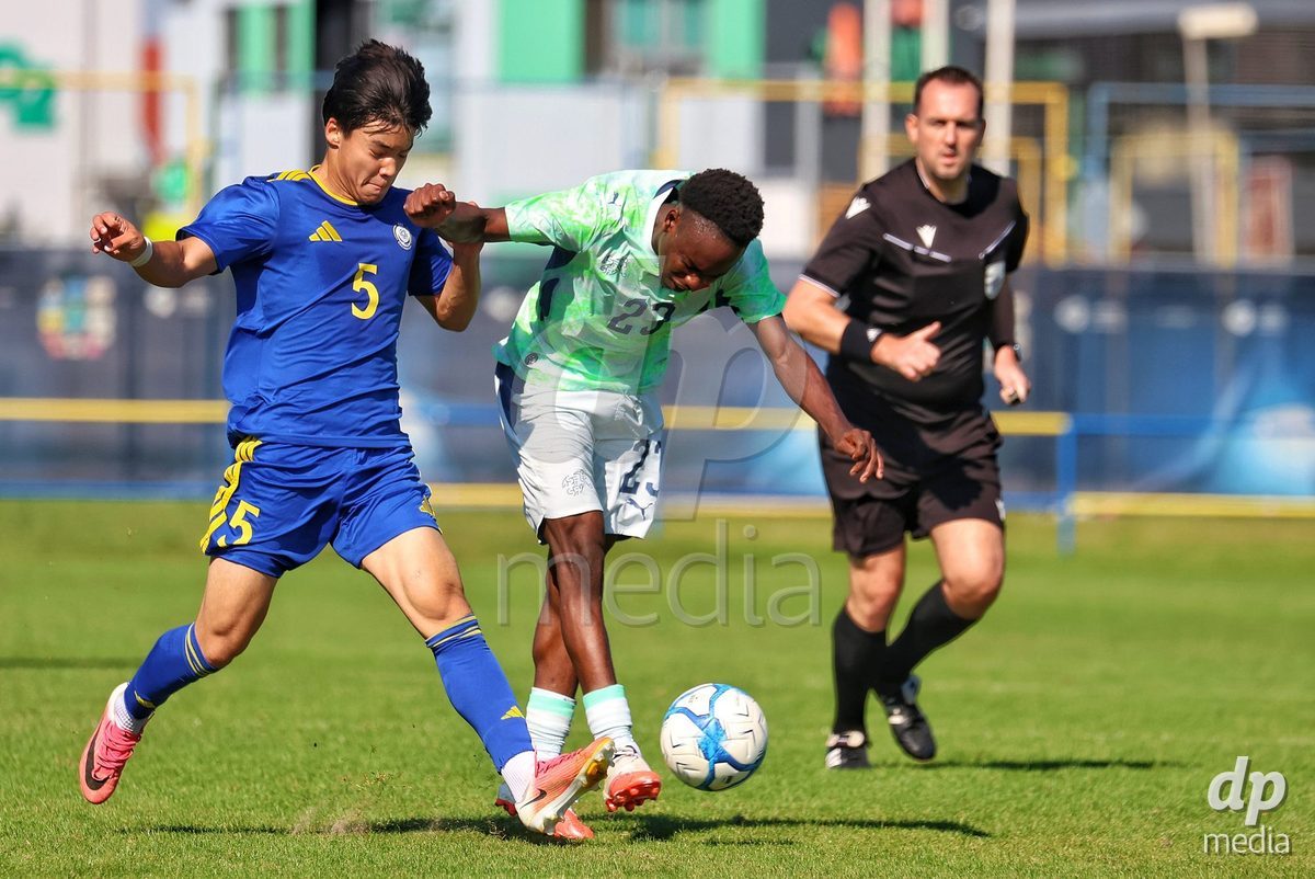 DUNAJSKA LUZNA, SLOVAKIA - SEPTEMBER 28: Yannis Beaiah Jayden Odin of Switzerland controls the ball during the International Friendly football match between Kazakhstan U19 and Switzerland U19 on September 28, 2026 in Dunajska Luzna, Slovakia.