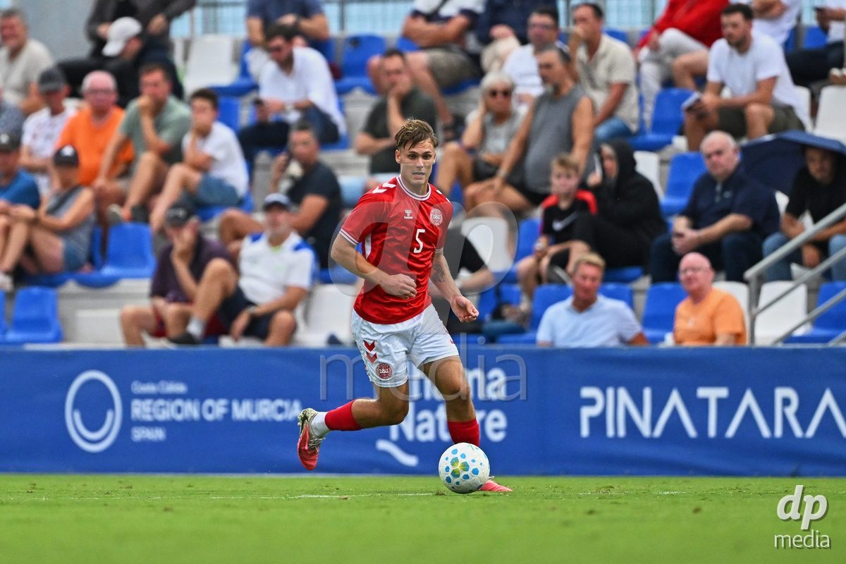 SAN PEDRO DEL PINATAR, SPAIN - SEPTEMBER 28: Lukas Larsen of Denmark during the International Friendly match between Denmark U20 and Brazil U20 at Pinatar Arena on September 28, 2026 in San Pedro del Pinatar, Spain.