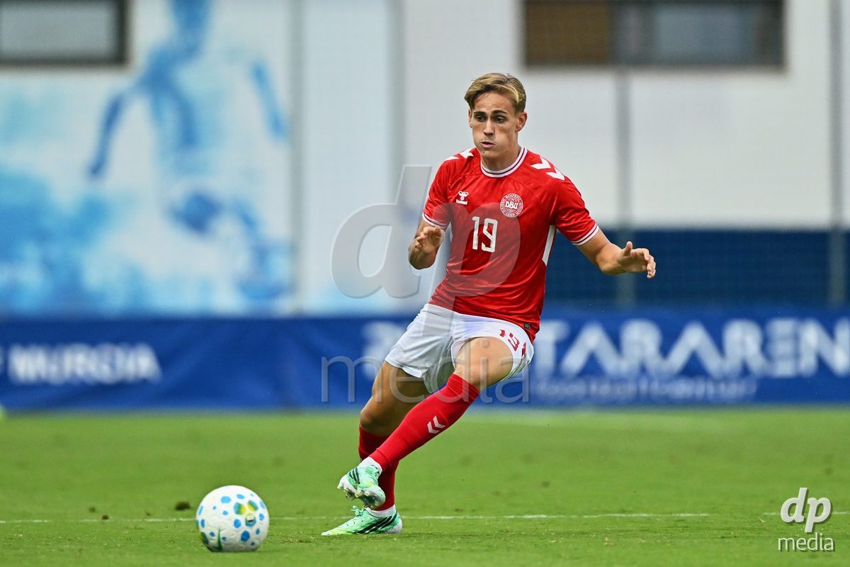 SAN PEDRO DEL PINATAR, SPAIN - SEPTEMBER 28: Hjalte Laerke of Denmark during the International Friendly match between Denmark U20 and Brazil U20 at Pinatar Arena on September 28, 2026 in San Pedro del Pinatar, Spain.