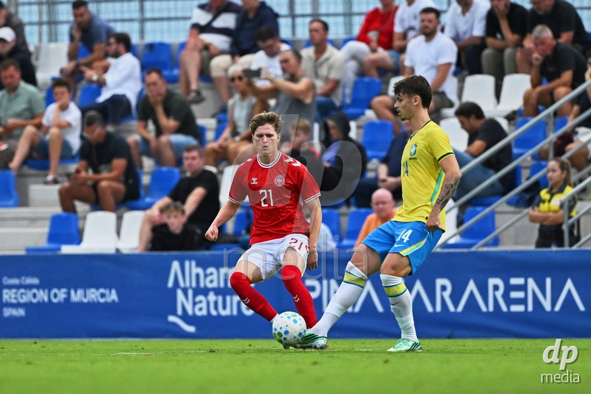 SAN PEDRO DEL PINATAR, SPAIN - SEPTEMBER 28: Sofus Johannsen of Denmark during the International Friendly match between Denmark U20 and Brazil U20 at Pinatar Arena on September 28, 2026 in San Pedro del Pinatar, Spain.