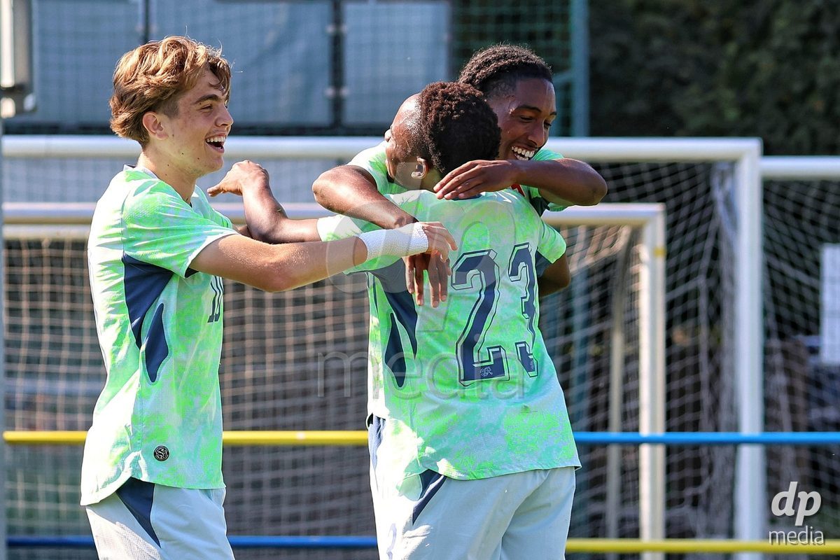 DUNAJSKA LUZNA, SLOVAKIA - SEPTEMBER 28: Josiah Seyfu 17 of Switzerland goal celebration the friendly international football match between Kazakhstan U19 and Switzerland U19 on September 28, 2026 in Dunajska Luzna, Slovakia.