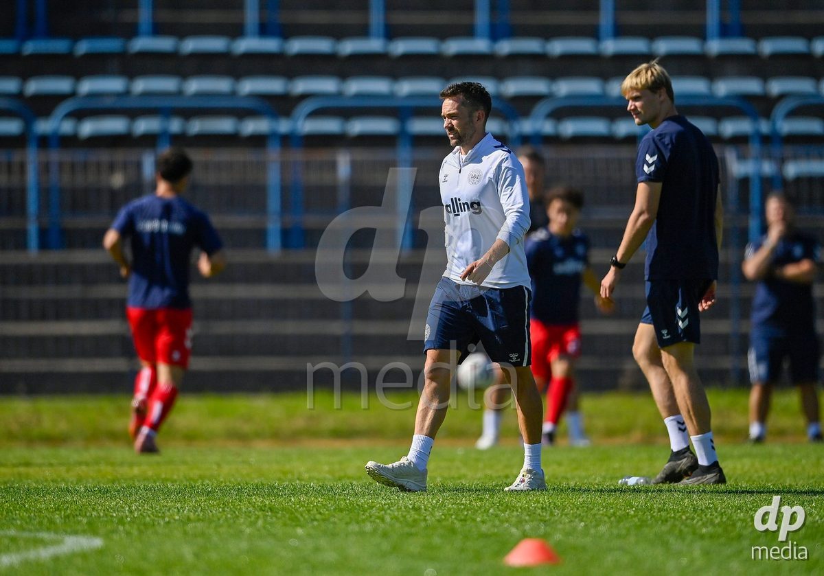 SAMOBOR, CROATIA - SEPTEMBER 29: Staff of Denmark during warm up prior to the International Friendly match between Denmark U18 and Italy U18 on September 29, 2026 in Samobor, Croatia. Photo: Igor Soban/Pixsell / DP Media