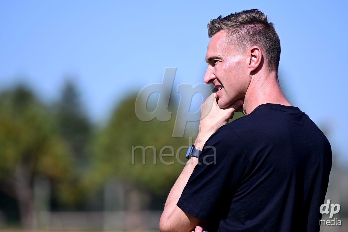 SAMOBOR, CROATIA - SEPTEMBER 29: Coach of Denmark Mads Lyng of Denmark during warm up prior to the International Friendly match between Denmark U18 and Italy U18 on September 29, 2026 in Samobor, Croatia. Photo: Igor Soban/Pixsell / DP Media