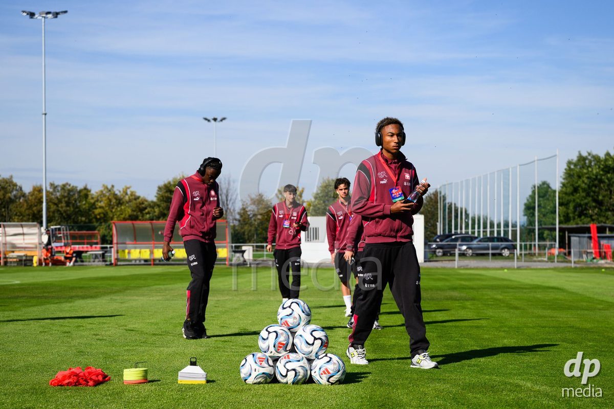 KOSMONSY, CZECH REPUBLIC - SEPTEMBER 28: Team's pitch inspection of the stadium before the International Friendly match between Czech Republic U18 and Switzerland U18 on September 28, 2026 in Kosmonsy, Czech Republic.