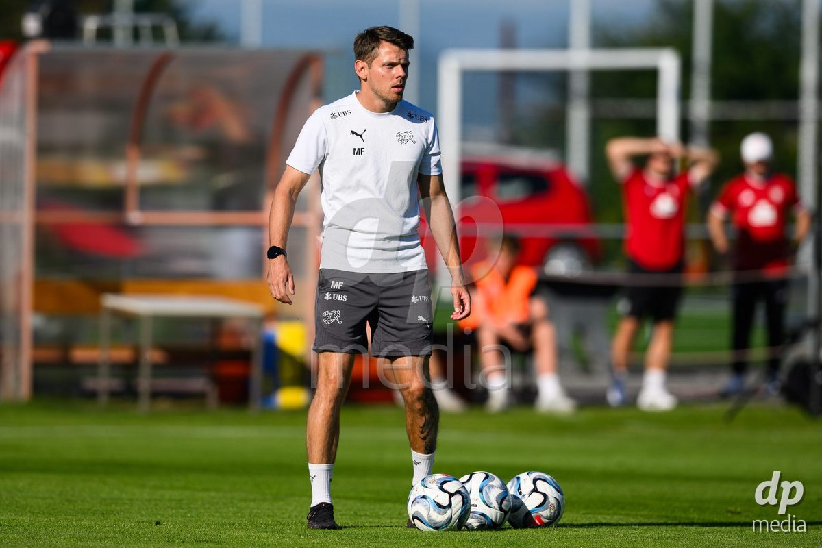 KOSMONSY, CZECH REPUBLIC - SEPTEMBER 28: Strength and conditioning coach Manuele Ferrini during warm up before the International Friendly match between Czech Republic U18 and Switzerland U18 on September 28, 2026 in Kosmonsy, Czech Republic.