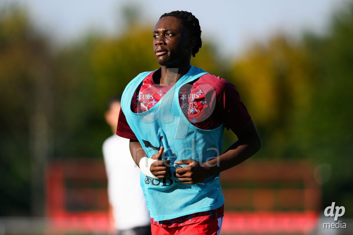 KOSMONSY, CZECH REPUBLIC - SEPTEMBER 28: Bright Ocran of Switzerland during warm up before the International Friendly match between Czech Republic U18 and Switzerland U18 on September 28, 2026 in Kosmonsy, Czech Republic.