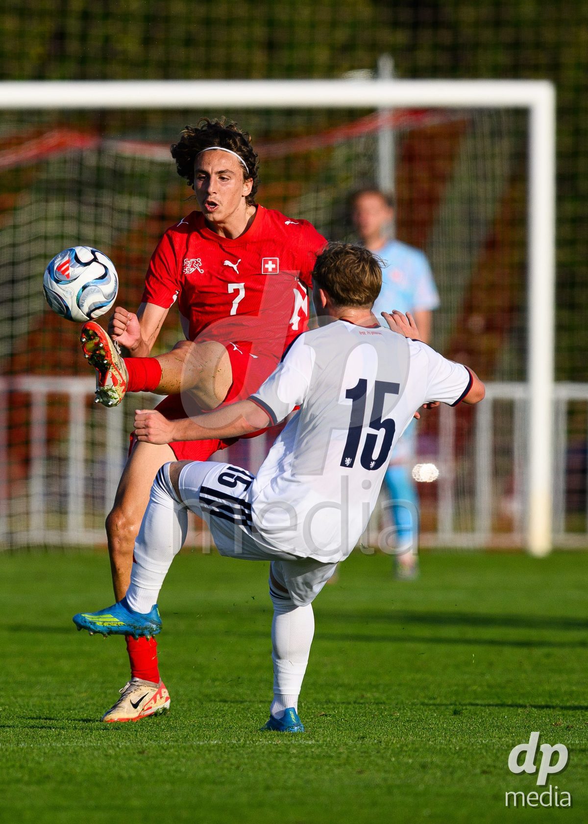 KOSMONSY, CZECH REPUBLIC - SEPTEMBER 28: Ivan Izquierdo of Switzerland (left) and Dominik Cvejn of Czechia during the International Friendly match between Czech Republic U18 and Switzerland U18 on September 28, 2026 in Kosmonsy, Czech Republic.