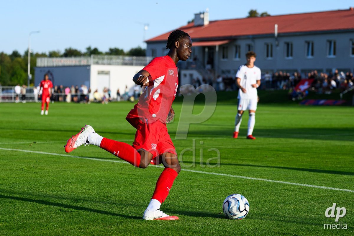 KOSMONSY, CZECH REPUBLIC - SEPTEMBER 28: Bright Ocran of Switzerland during the International Friendly match between Czech Republic U18 and Switzerland U18 on September 28, 2026 in Kosmonsy, Czech Republic.