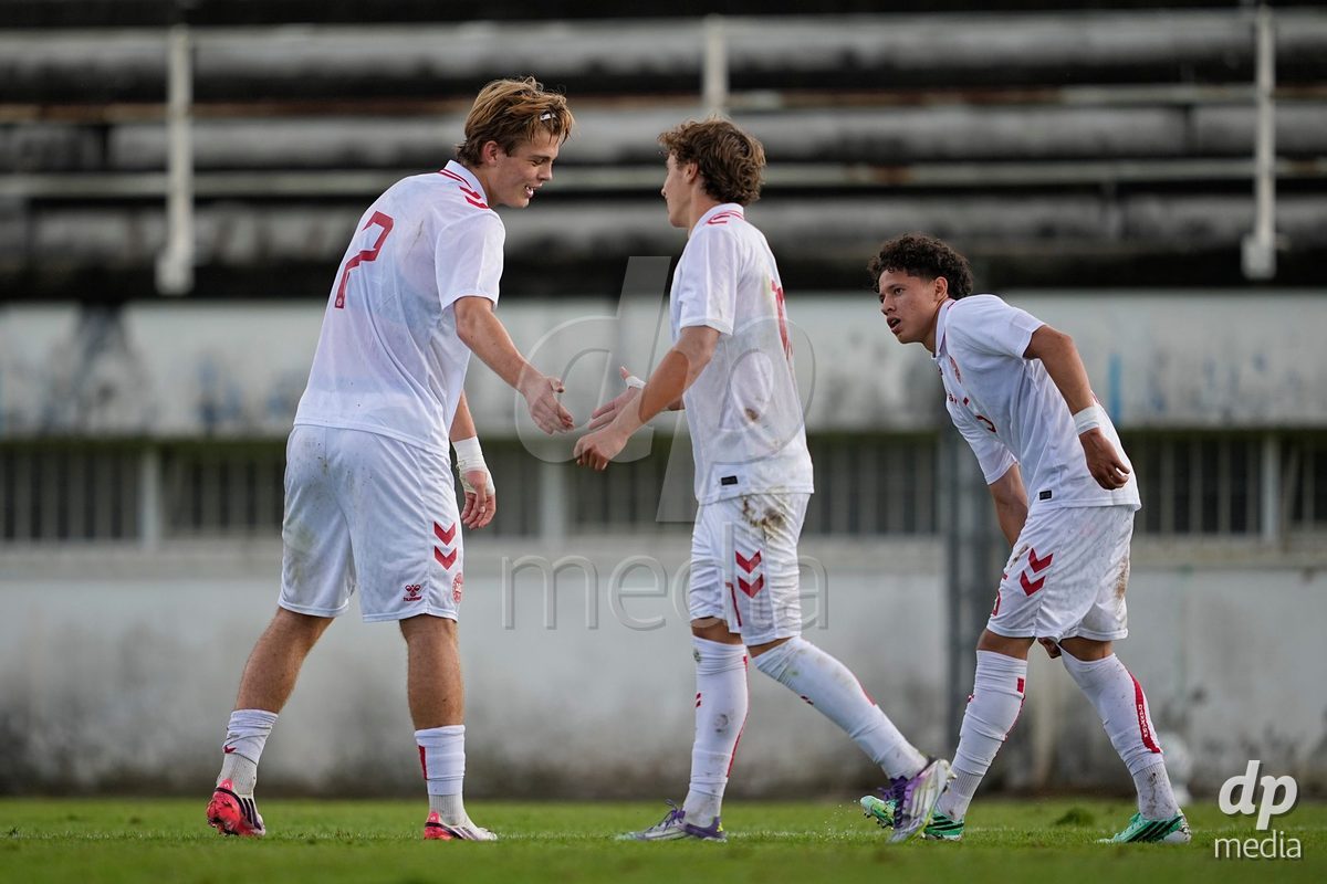 MEALHADA, PORTUGAL - SEPTEMBER 30: Tobias Ekstrand of Denmark and Albert Frederiksen of Denmark celebrates a goal during the International Friendly match between Denmark U17 and Qatar U17 at Estadio Municipal Dr. Americo Couto on September 30, 2026 in Mealhada, Portugal.