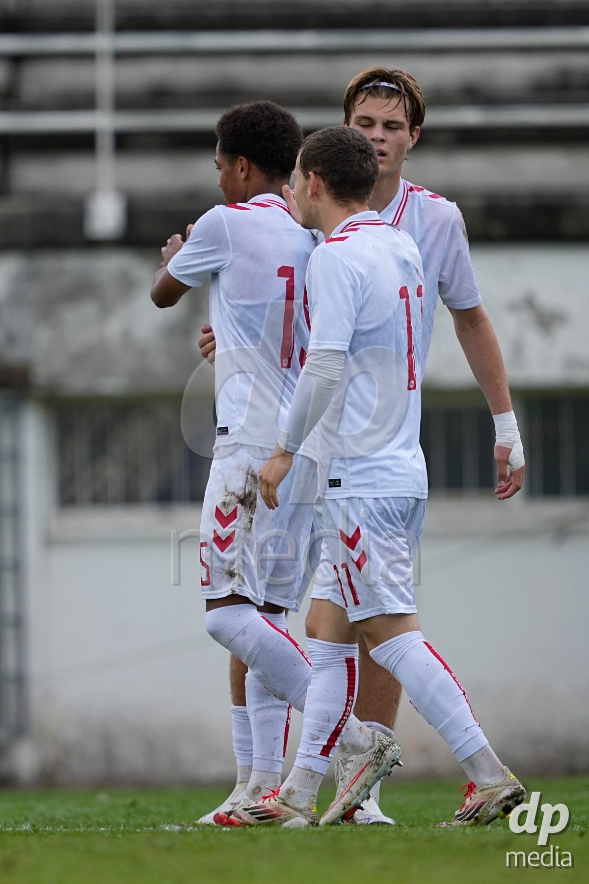 MEALHADA, PORTUGAL - SEPTEMBER 30: Anton Christiansen of Denmark celebrates with teammates during the International Friendly match between Denmark U17 and Qatar U17 at Estadio Municipal Dr. Americo Couto on September 30, 2026 in Mealhada, Portugal.