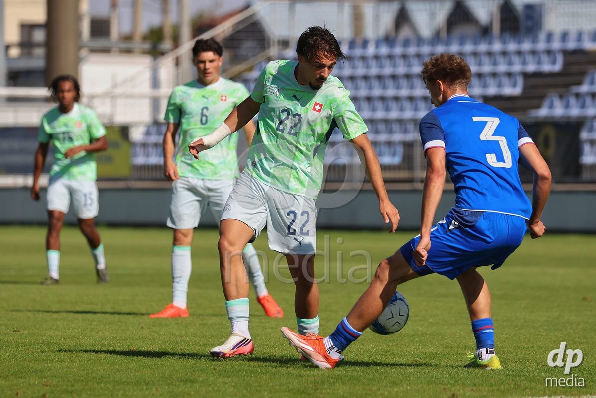 SENEC, SLOVAKIA - OCTOBER 1: Adrien Llukes 22 of Switzerland controls the ball during the International Friendly football match between Slovakia U19 and Switzerland U19 at NTC Senec on October on 1st October 2026 in Senec, Slovakia.