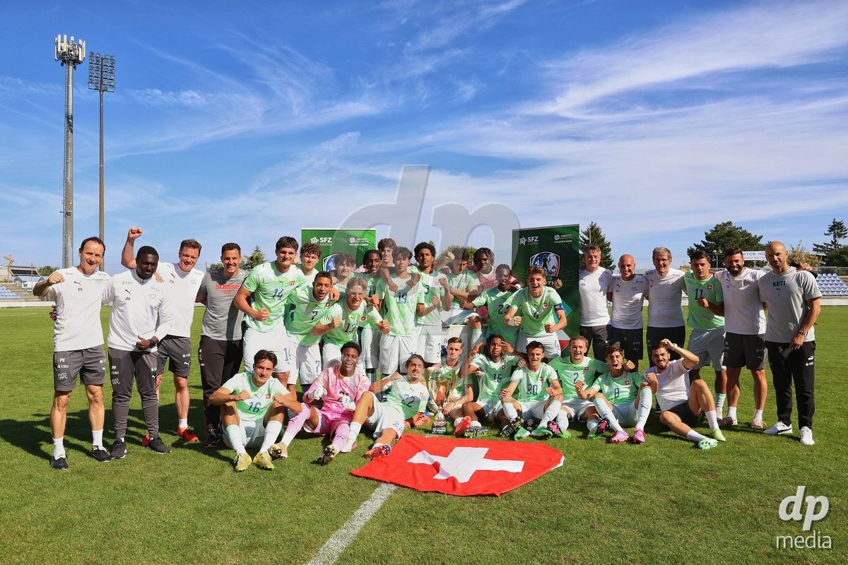 SENEC, SLOVAKIA - OCTOBER 1: The Switzerland team is the tournament winner of International Friendly football match between Slovakia U19 and Switzerland U19 at NTC Senec on October on 1st October 2026 in Senec, Slovakia.