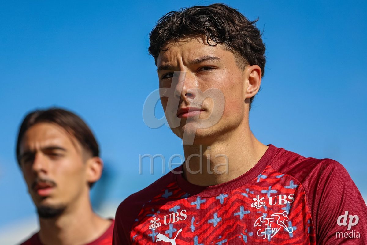SENEC, SLOVAKIA - OCTOBER 1: of Switzerland team warm-up the International Friendly football match between Slovakia U19 and Switzerland U19 at NTC Senec on October on 1st October 2026 in Senec, Slovakia.