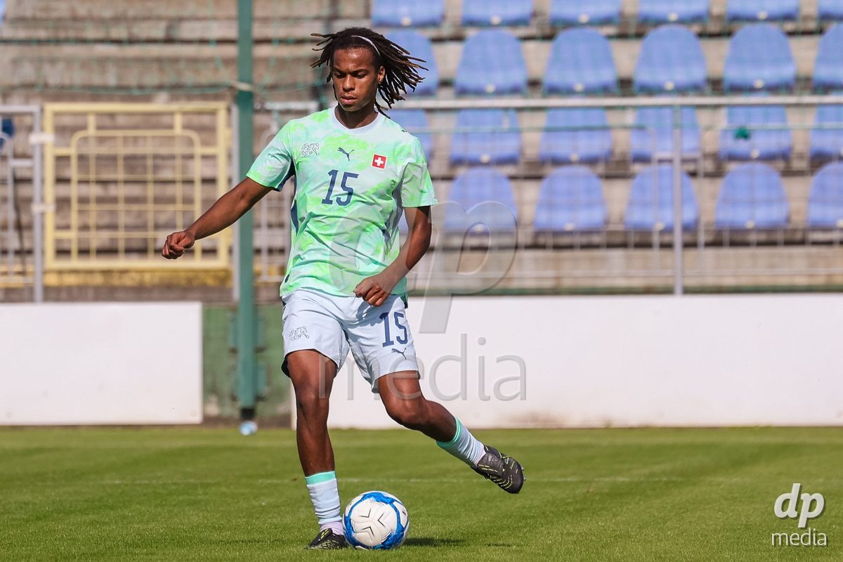 SENEC, SLOVAKIA - OCTOBER 1: Tidiane Diallo 15 of Switzerland controls the ball during International Friendly football match between Slovakia U19 and Switzerland U19 at NTC Senec on October on 1st October 2026 in Senec, Slovakia.