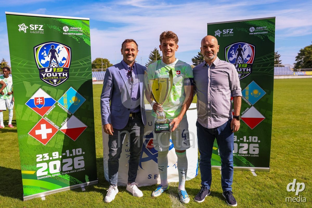 SENEC, SLOVAKIA - OCTOBER 1: Erblin Sadikaj 4 of Switzerland with the cup the International Friendly football match between Slovakia U19 and Switzerland U19 at NTC Senec on October on 1st October 2026 in Senec, Slovakia.