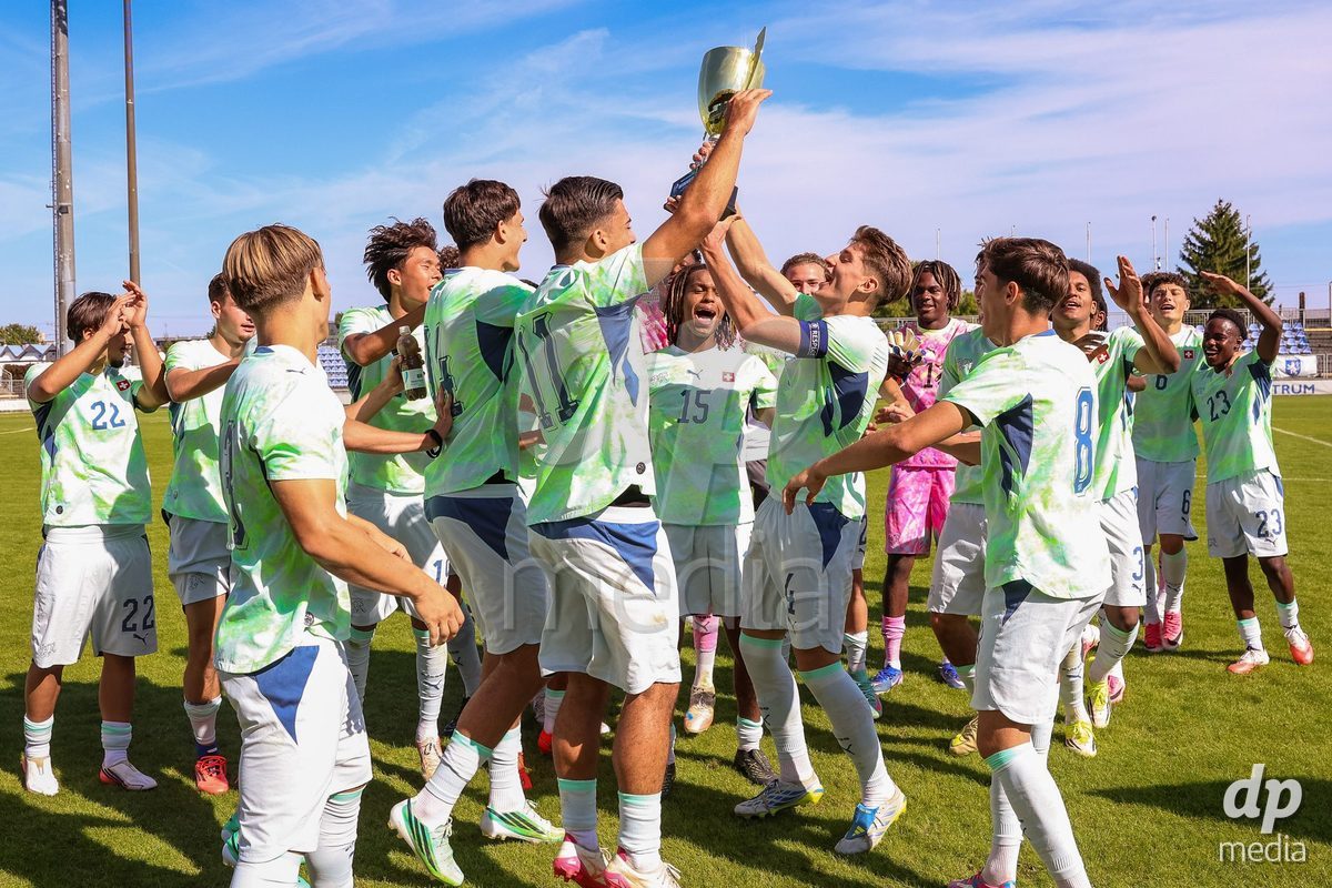 SENEC, SLOVAKIA - OCTOBER 1: The Switzerland team is the tournament winner of  International Friendly football match between Slovakia U19 and Switzerland U19 at NTC Senec on October on 1st October 2026 in Senec, Slovakia.