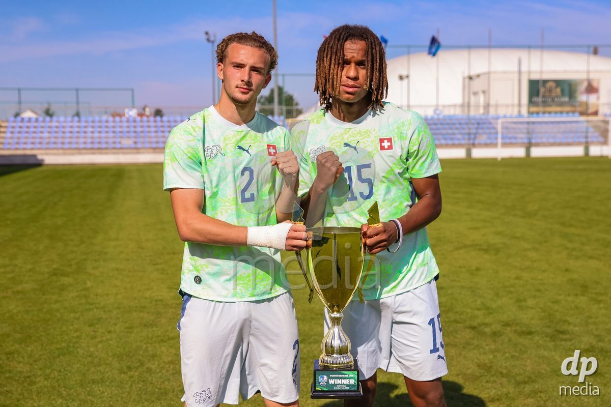 SENEC, SLOVAKIA - OCTOBER 1: The Switzerland team is the tournament winner of  International Friendly football match between Slovakia U19 and Switzerland U19 at NTC Senec on October on 1st October 2026 in Senec, Slovakia.
