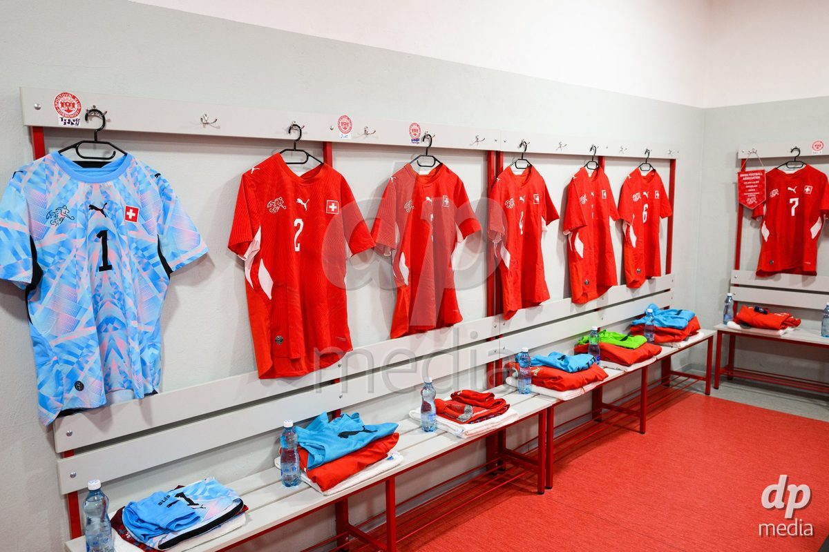 KOSMONSY, CZECH REPUBLIC - SEPTEMBER 30: Switzerland dressing room before the International Friendly match between Switzerland U18 and Greece U18 on September 30, 2026 in Kosmonsy, Czech Republic.