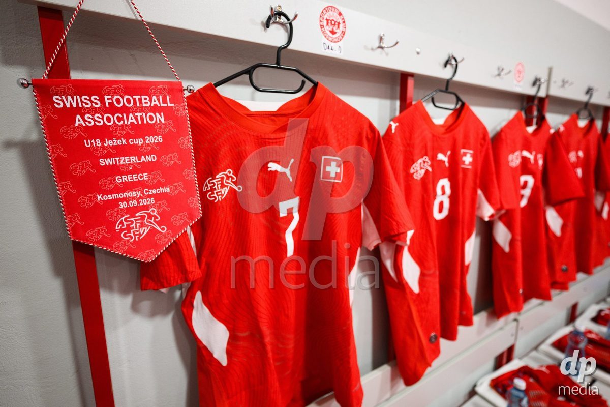 KOSMONSY, CZECH REPUBLIC - SEPTEMBER 30: Switzerland dressing room before the International Friendly match between Switzerland U18 and Greece U18 on September 30, 2026 in Kosmonsy, Czech Republic.