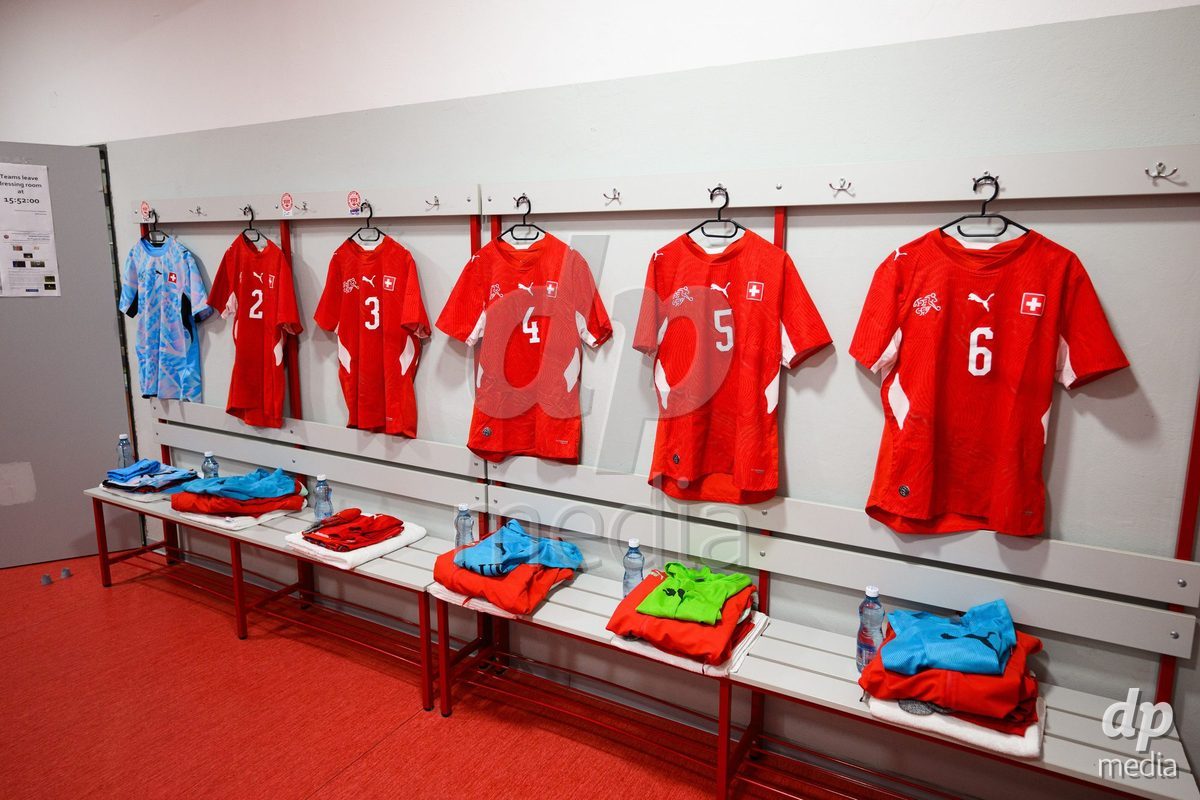 KOSMONSY, CZECH REPUBLIC - SEPTEMBER 30: Switzerland dressing room before the International Friendly match between Switzerland U18 and Greece U18 on September 30, 2026 in Kosmonsy, Czech Republic.