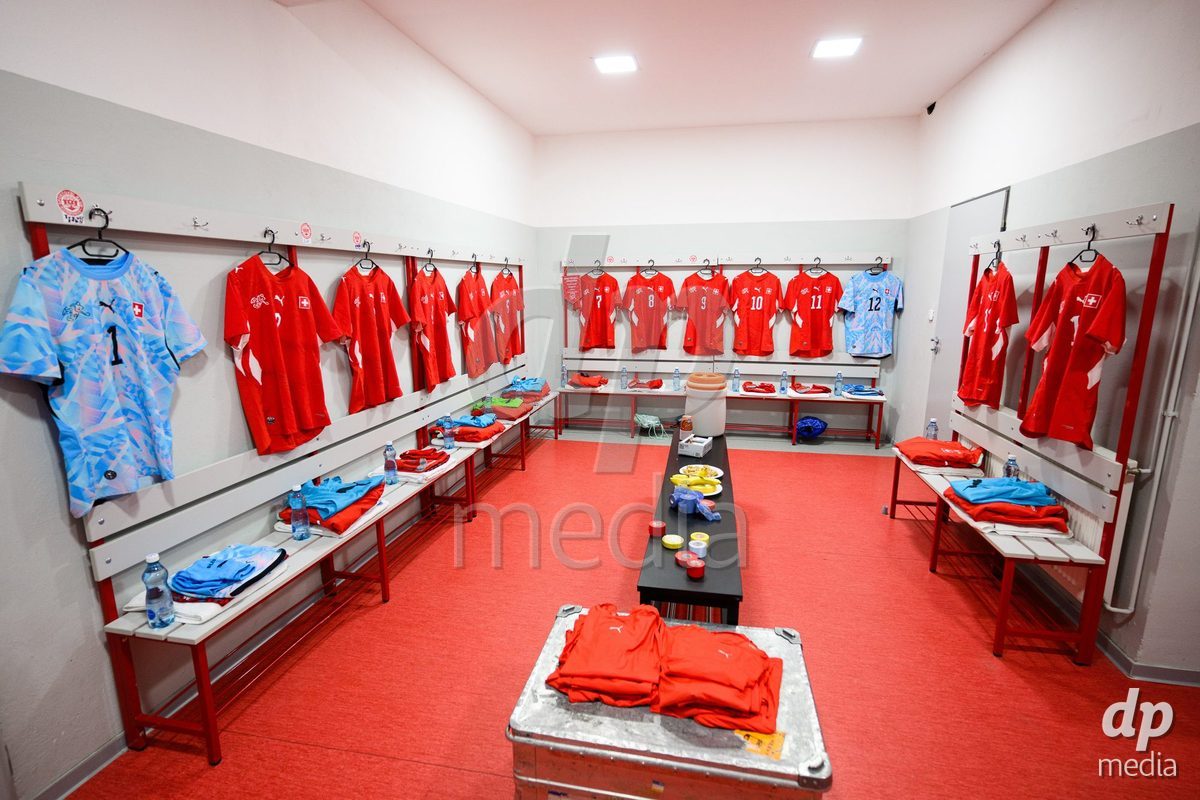 KOSMONSY, CZECH REPUBLIC - SEPTEMBER 30: Switzerland dressing room before the International Friendly match between Switzerland U18 and Greece U18 on September 30, 2026 in Kosmonsy, Czech Republic.