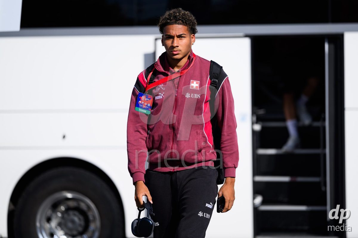 KOSMONSY, CZECH REPUBLIC - SEPTEMBER 30: Bascio Paolo of Switzerland during the team's arrival at the stadium  before the International Friendly match between Switzerland U18 and Greece U18 on September 30, 2026 in Kosmonsy, Czech Republic.