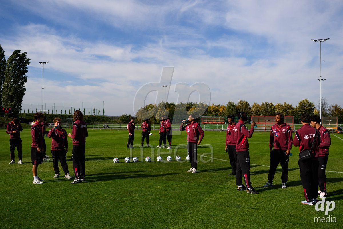 KOSMONSY, CZECH REPUBLIC - SEPTEMBER 30: Team's pitch inspection of the stadium before the International Friendly match between Switzerland U18 and Greece U18 on September 30, 2026 in Kosmonsy, Czech Republic.