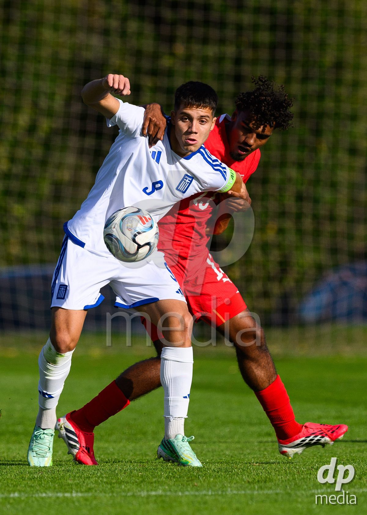 KOSMONSY, CZECH REPUBLIC - SEPTEMBER 30: Ryan Taouriti of Switzerland and Konstantinos Souvlatzis of Greece during the International Friendly match between Switzerland U18 and Greece U18 on September 30, 2026 in Kosmonsy, Czech Republic.